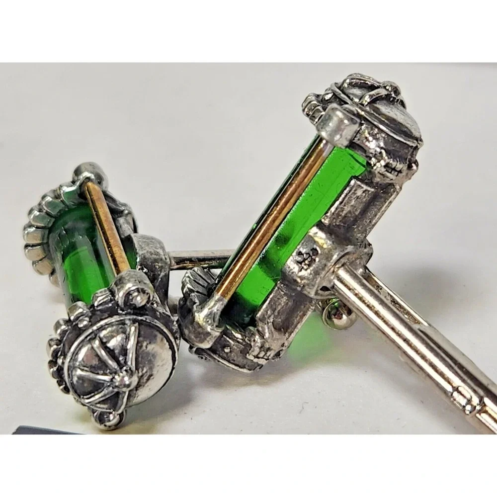 Alchemy 1977 Miasmatic Reactor Core Cufflinks Green Silver Steampunk CL11